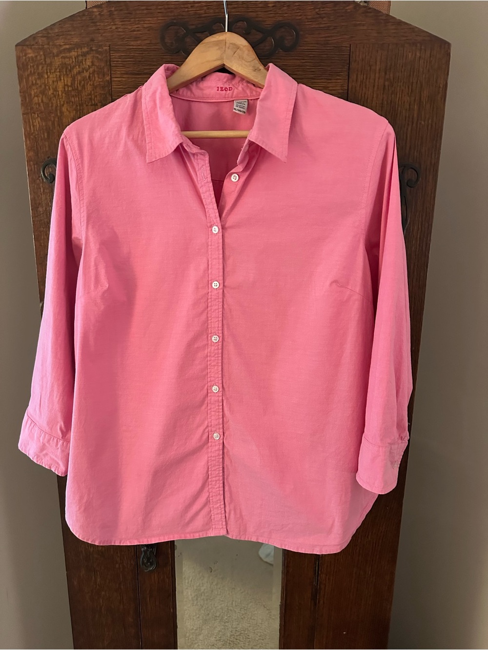 Izod Women’s Pink 3/4 Sleeve Button-Up Shirt Preppy Size XL